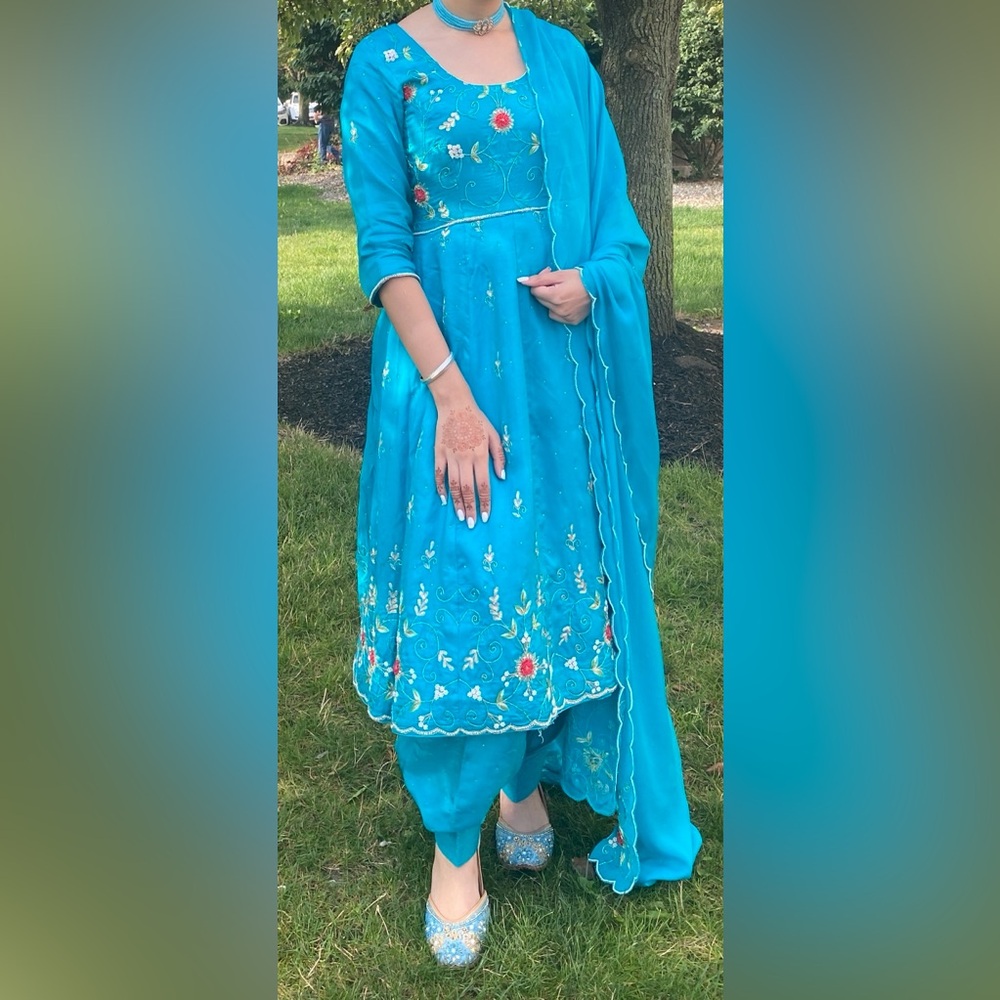 Blue Anarkali with Salwaar